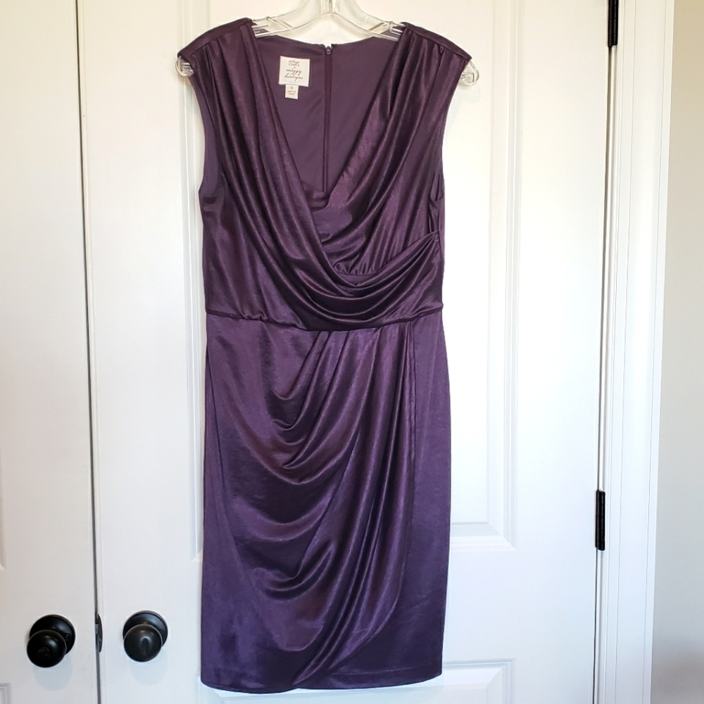 Suzi Chin for Maggy Boutique Sleeveless Drape Wrap Cocktail Dress Purple 8